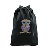 Colorful owl backpack purse front view.