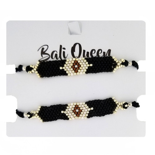 BLACK BEADED FRIENDSHIP BRACELETS 2-PACK | PURPLE LEOPARD BOUTIQUE