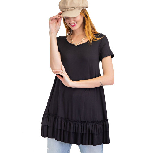 Isla Ruffle Sleeve Tunic | RICH BLACK