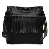 Vegan Leather Fringe Black Crossbody Tote Bag