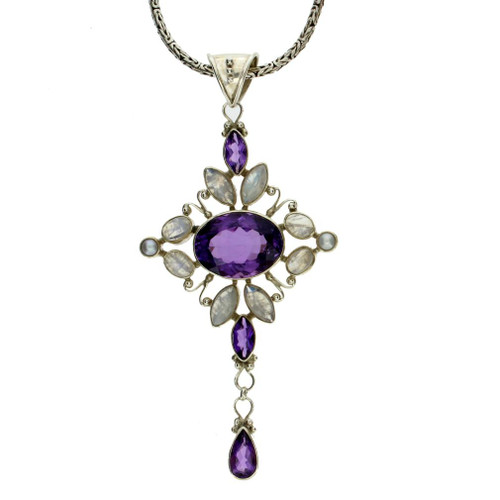 Purple Amethyst Moonstone & Pearl Pendant Sterling Silver Bali Jewelry ...