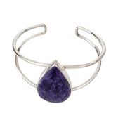 Teardrop shap Charoite sterling silver cuff bracelet. 