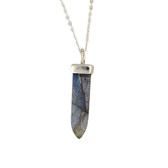 Labradorite point pendant on a chain necklace. 