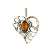 Brown Amber sterling silver heart pendant. 