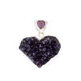 Amethyst Druzy large heart with a small faceted Amethyst stone on bale of pendant.  