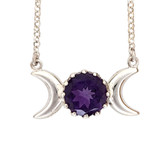 Purple Amethyst moon phase silver necklace. 