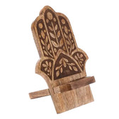 Hamsa Hand Mango Wood Phone Stand