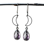 KBD Tear Drop Amethyst Purple Open Moon Dangle Earrings