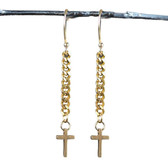 KBD Brass Cross and Chain Earrings