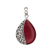 Red Coral teardrop shape sterling silver pendant. 