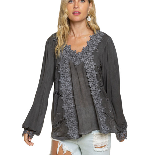 POL Floral Embroidered Cotton Womens Top