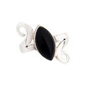 Front view Black Onyx swirl ring sterling silver. 