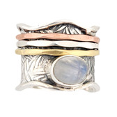 Wide sterling silver Moonstone spinner meditation ring.  