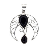 Black Onyx crescent moon sterling silver pendant. 