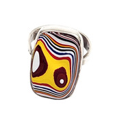 Yellow colorful Fordite sterling silver ring. 