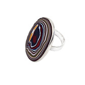 Large oval Fordite adjustable sterling silver ring.