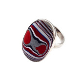 Large oval Fordite adjustable sterling silver ring.