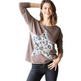 Mocha Long Sleeve Star Animal Print Patch Top