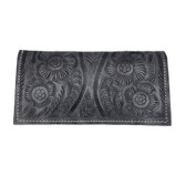 Floral design of Leaders in Leather charcoal gray wallet. 