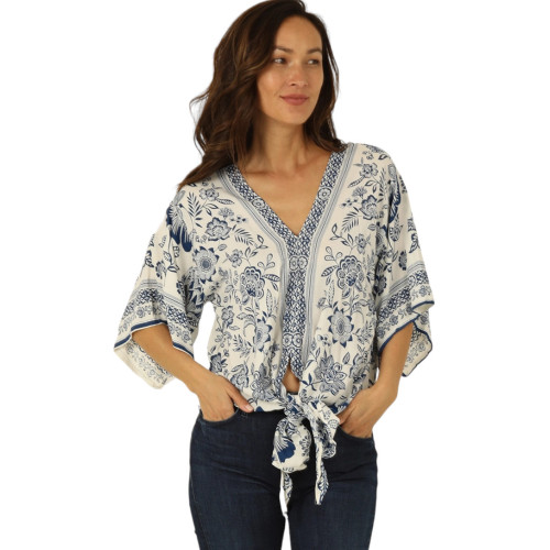 NOSTALGIA TIE FRONT FLORAL TOP | PURPLE LEOPARD BOUTIQUE