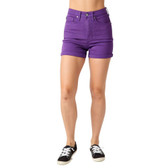 Judy Blue Tummy Control Purple Dyed Cuffed Shorts 150268