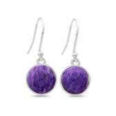 Round Charoite sterling silver earrings. 