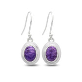 Oval purple Charoite sterling silver earrings. 