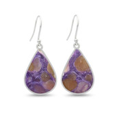 Teardrop shaped Charoite earrings. 