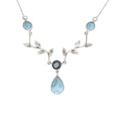 Blue Larimar and Blue Topaz sterling silver necklace. 