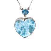 Larimar heart and Blue Topaz sterling silver necklace. 