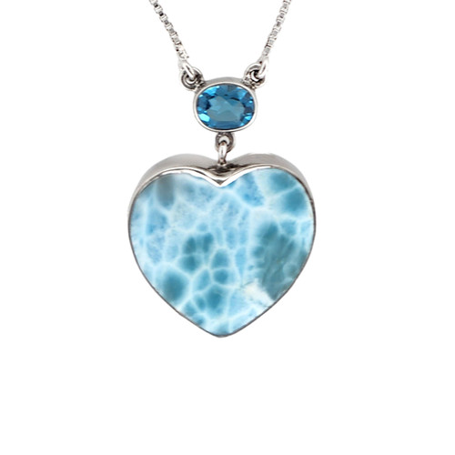 LARIMAR HEART AND BLUE TOPAZ STERLING SILVER NECKLACE