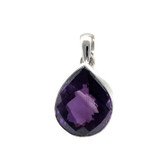 Teardrop faceted purple Amethyst sterling silver pendant. 