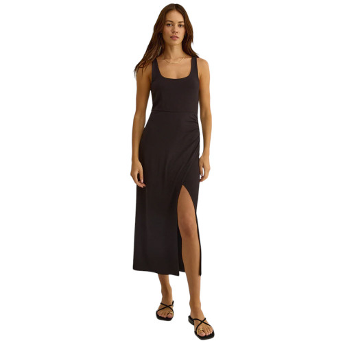 z supply women's palisades midi dress black In Avocado Green It features a racerback design and a single leg slit at the wearers right ZSUPPLY Palisades Midi Dress ZD251306