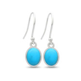 Small oval Turquoise sterling silver dangle earrings. 