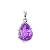 Teardrop faceted purple Amethyst sterling silver pendant. 