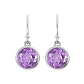 Round faceted Amethyst sterling silver earrings. 