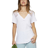 POL Clothing White Short Sleeve Top with Lace Insets