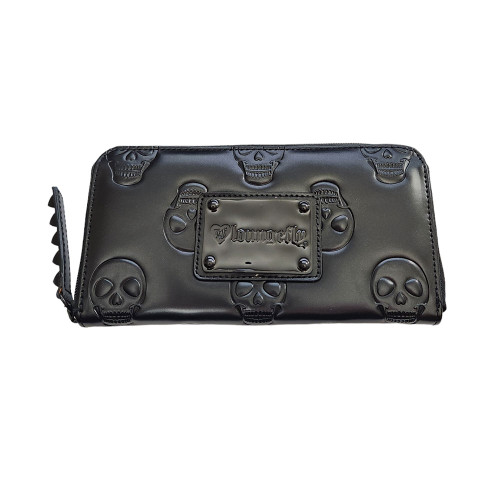 LOUNGEFLY EMBOSSED SKULL ZIP AROUND WALLET | PURPLE LEOPARD