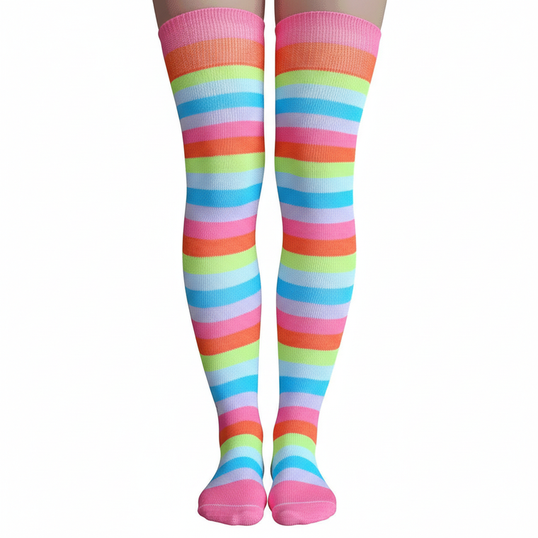 Thigh High Socks Bright Rainbow Striped