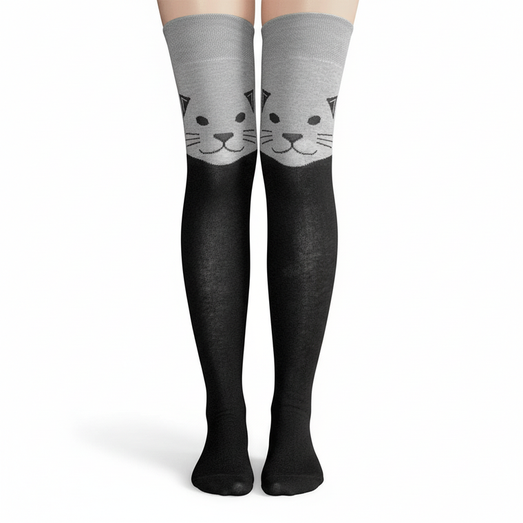 Thigh Highs Gray Cat