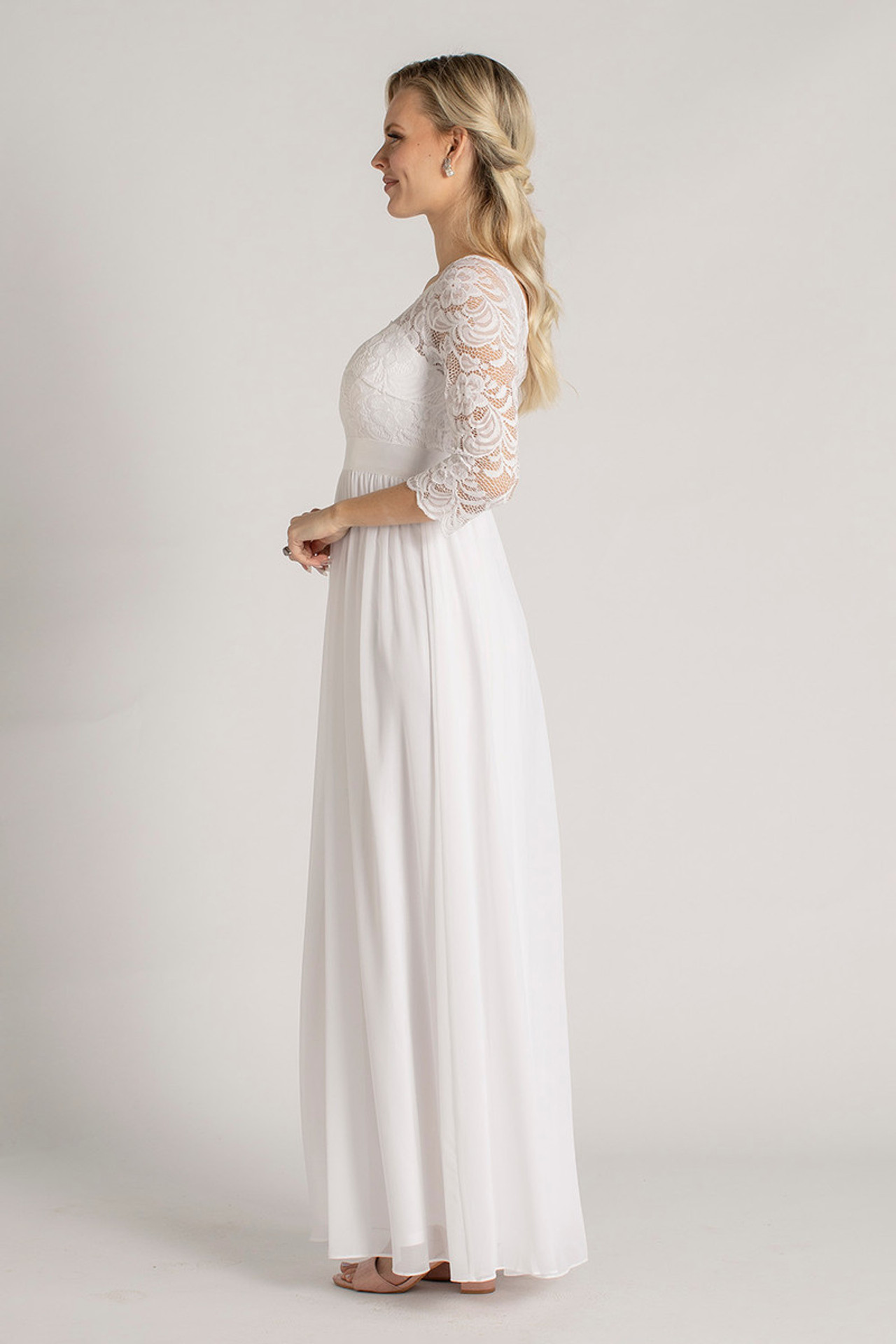 Josephine Lace Sleeved Bridesmaid Dress in White