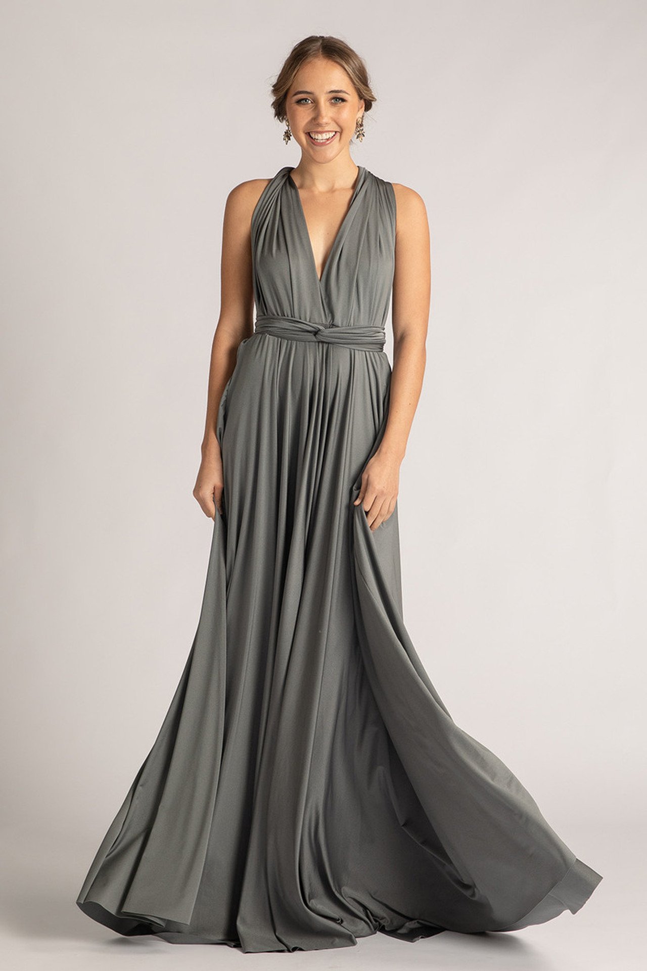 Luxe Satin Ballgown Multiway Infinity Dress In Mocha 3574