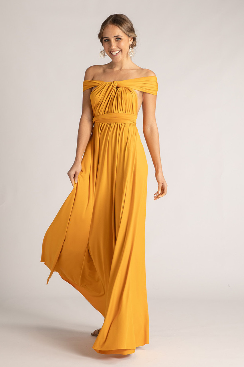 Yellow Embroidered Chiffon Evening Dress