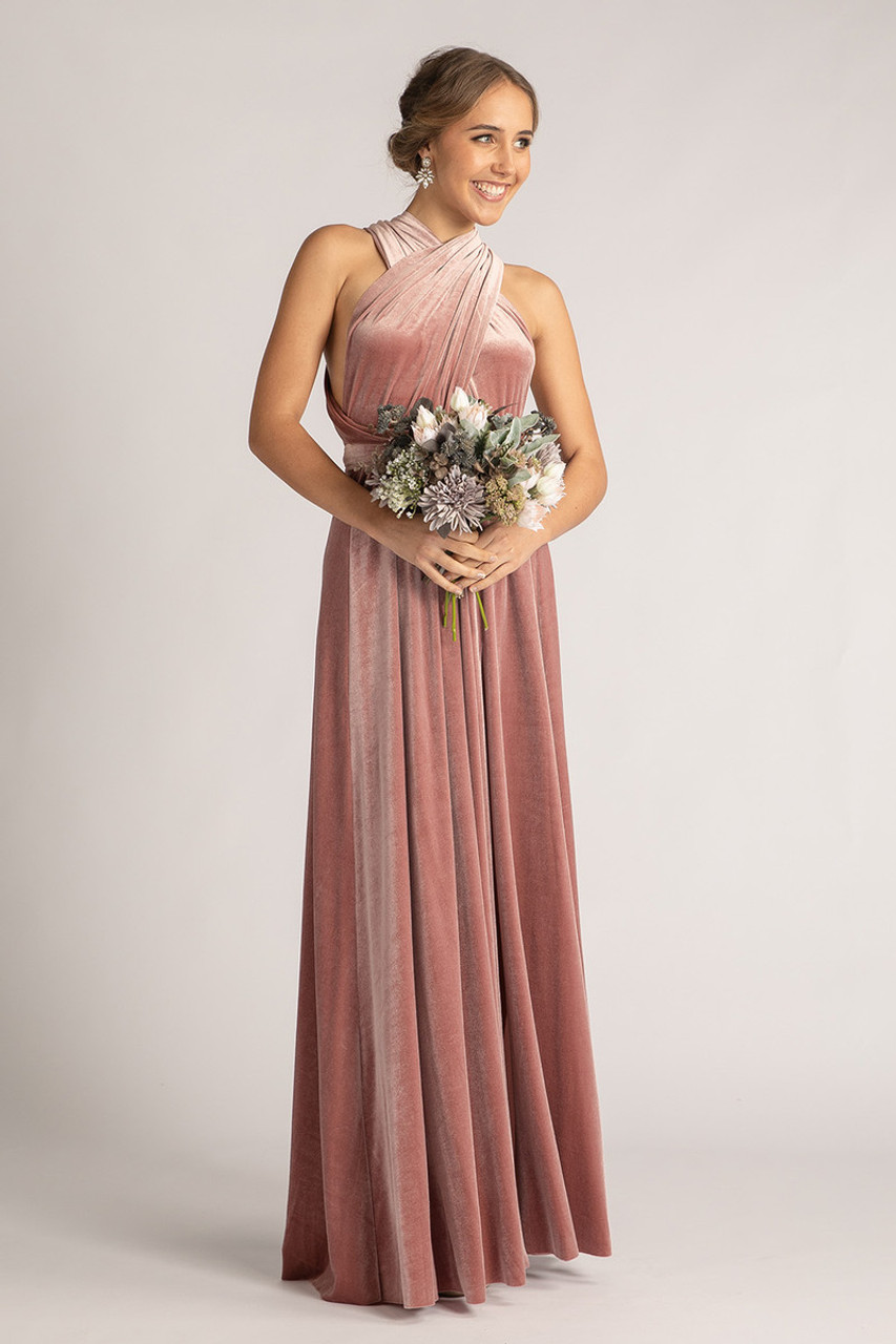 Velvet Multiway Infinity Dress in Coral For Sale - Bridesmaids