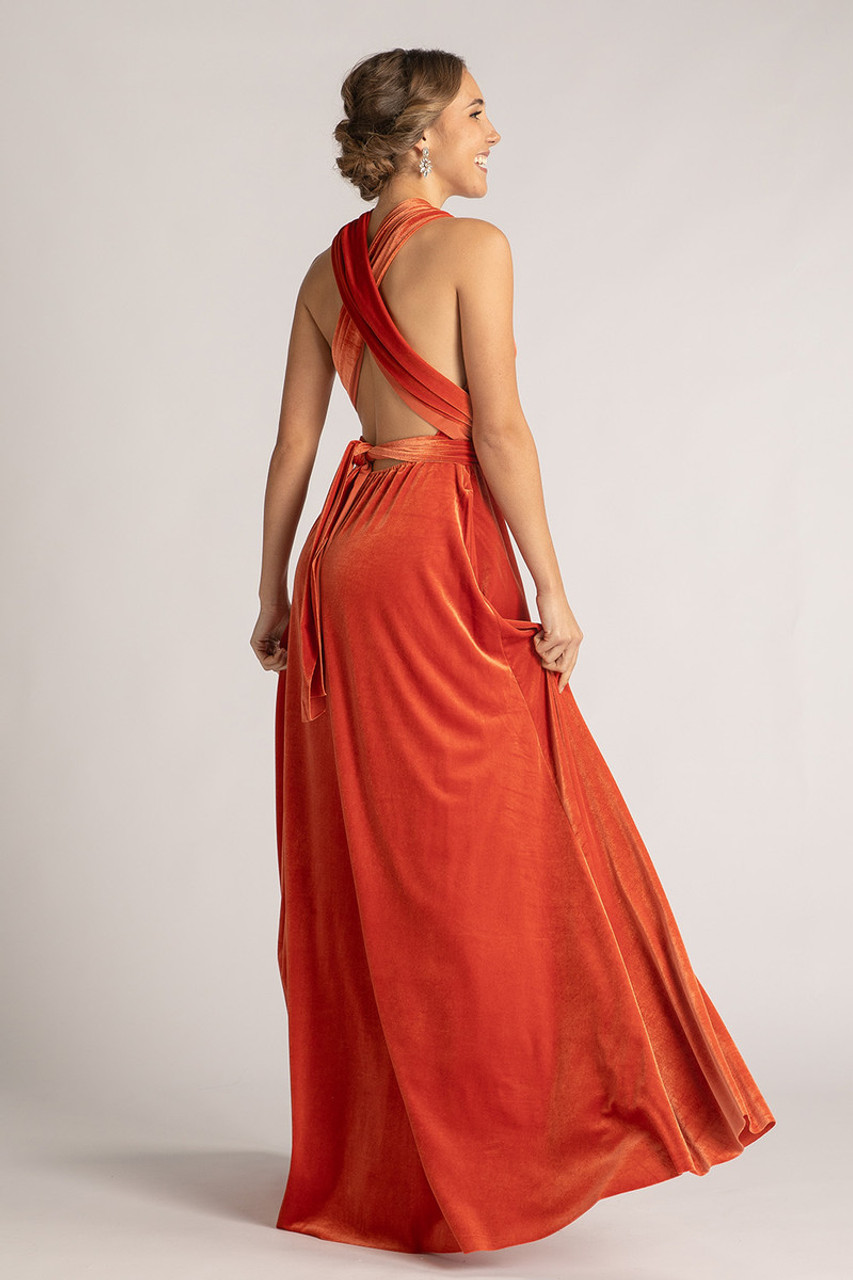 Velvet Multiway Infinity Dress in Coral For Sale - Bridesmaids