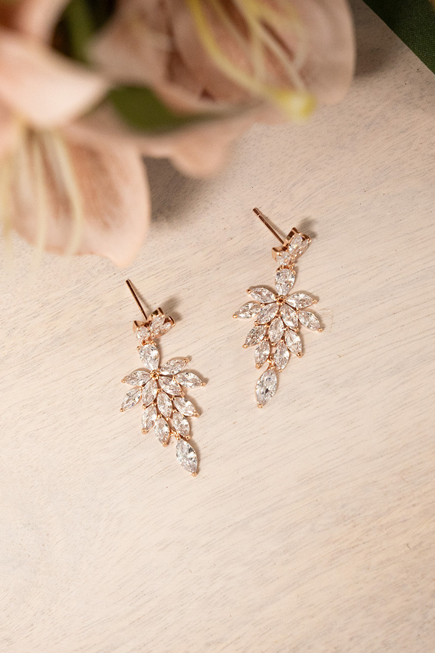 Buy Rose Gold Bridal Earrings, Bridal Jewelry, Modern Vintage Wedding  Earrings, Leaf Earrings, Floral CZ Earrings Statement Earrings, LILY Online  in India - Etsy