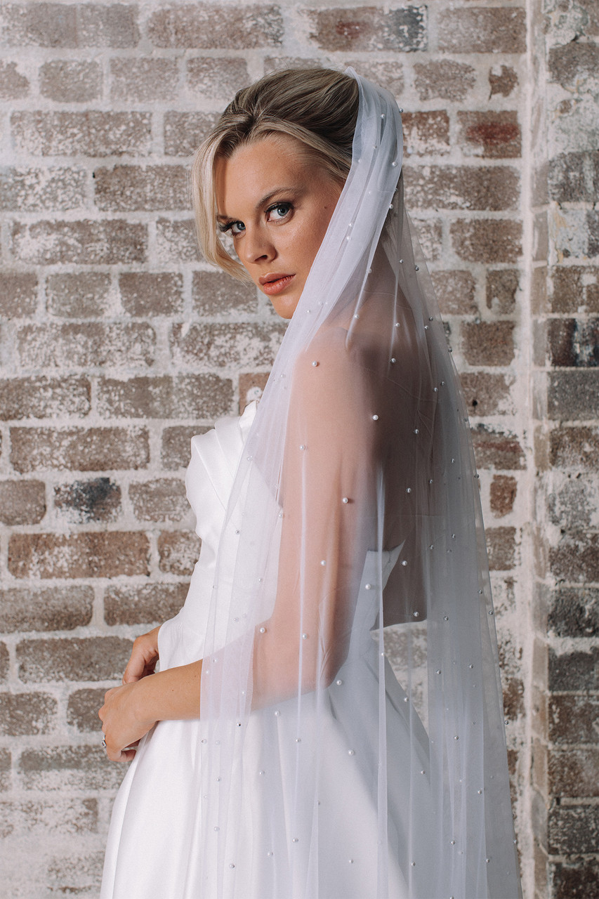 Ella Tulle & Pearl Wedding Veil - Long