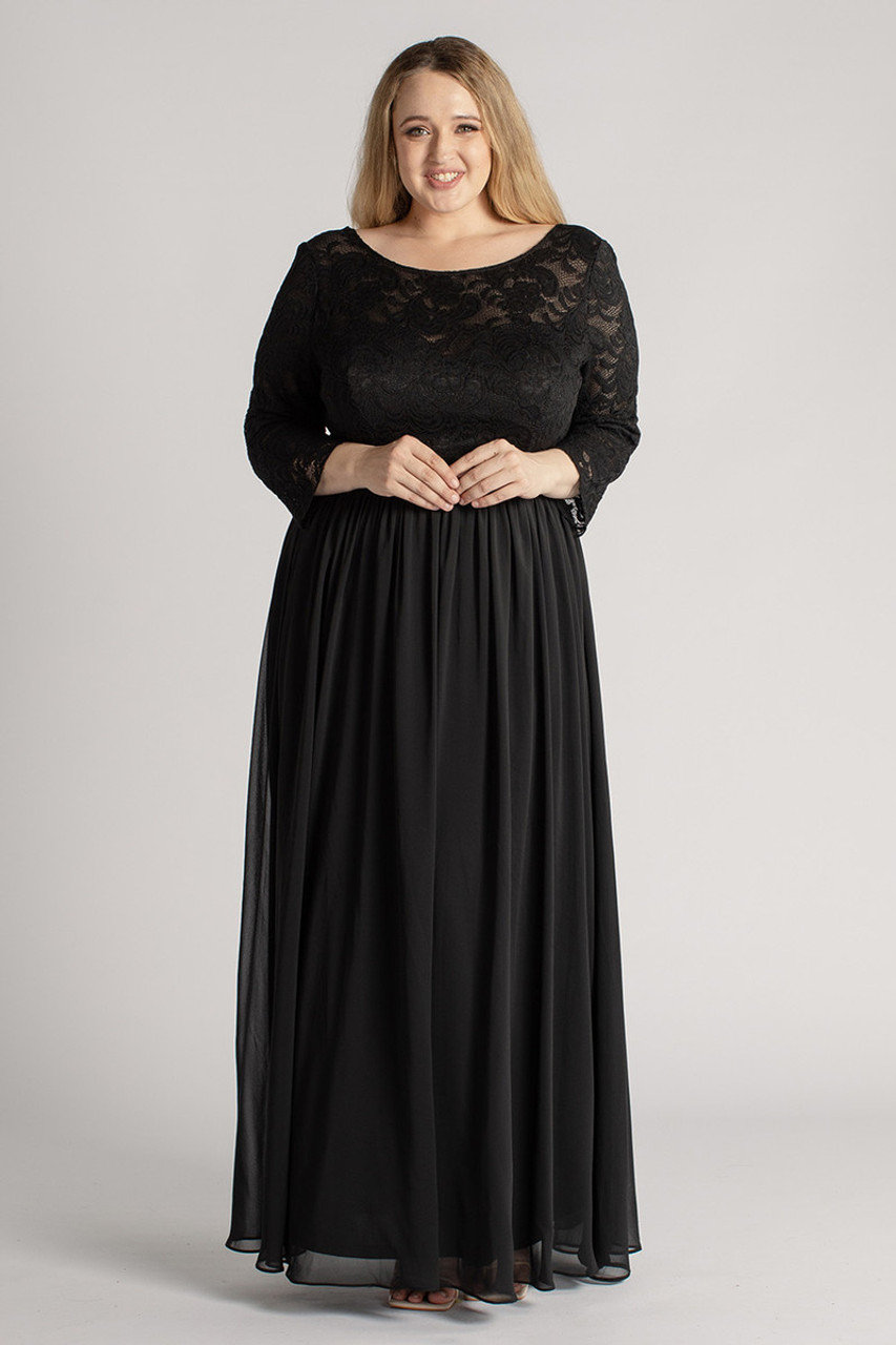 Josephine Lace Sleeved Bridesmaid Dress in Black | Model Chic