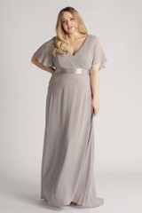 Evelyn Chiffon Short Sleeved Bridesmaid Dress in Grey