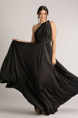 Luxe Satin Ballgown Multiway Infinity Dress in Black